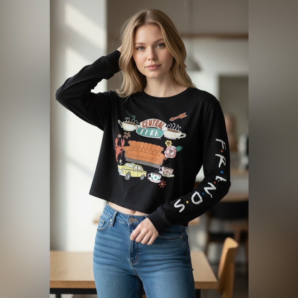🆕 Friends Iconic Semi Crop Long Sleeve Shirt love tribe Macy’s
